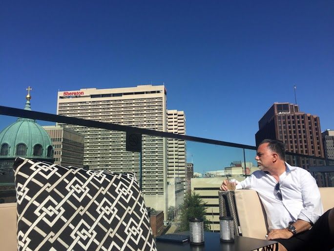 Photo of Harry Hayman looking at the city.